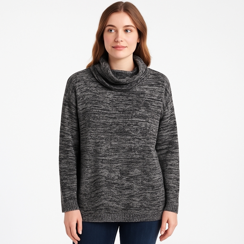 Women's Cozy Black Gray Knit Sweater Size Large